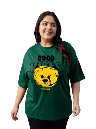 Image of JUNEBERRY 100% Pure Cotton Oversized Baggy Fit Cool Front Chest Graphic Printed Half Sleeve Plus Size T-Shirt for Women & Girls (Sizes: 2XL to 5XL)