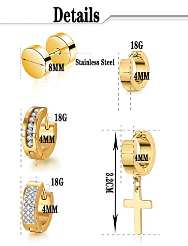 15 Pairs Hoop Earrings Stainless Steel Dangle Hinged Earrings Hoop Huggie Earrings Barbell CZ Stud Ear Piercing Jewelry Set for Men Women Silver Black Gold Tone2