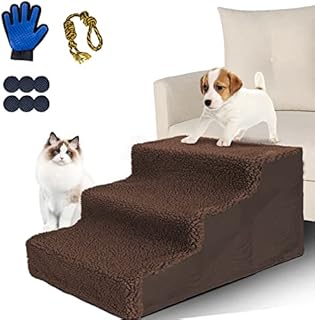 Midyb Dog Steps for Sofa Bed, 3 Step Pet Stairs with Washable Cover & Non-Slip Bottom, Plastic Pet Ramp Ladder for Small Dogs and Cats, Send Pet Glove