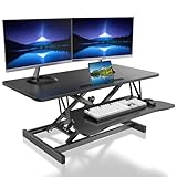Steh-Sitz Schreibtisch Steharbeitsplatz Stehpult Stehtisch Ergonomische Höhenverstellbar, Arbeitsplatz für zwei Monitore und Laptops mit großer Tastaturablage, Steh-Sitz-Aufsatz für Büro (90CM)