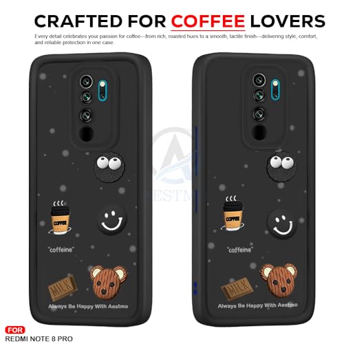 Image of AESTMO Back Case Cover for Redmi Note 8 Pro Cover | Cute Fun Cartoon 3D Ball | Coffee Silicone Case | Full Body Protection | Camera Protection Back Cover (Black)