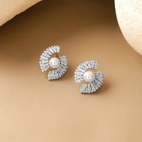 Image of Rubans Stud Earrings American Diamond Zirconia Stylish Jewellery Gift for Women & Girls