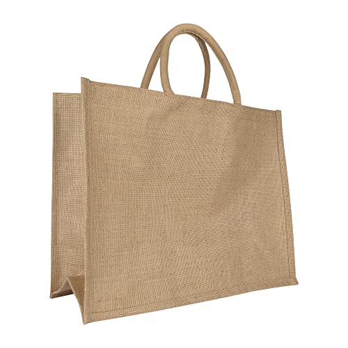 Hessian Tote Bag - Natural Reusable Jute Bag for Shopping Carrier Bag Crafting Decorating Bag for Life 14.5(L) x 18(W) x 8(D) Plain Tote Bags to Decorate Wholesale - Durable & Stylish (1 PACK)