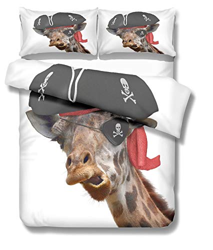 Housse de couette microfibre 140x200 cm blanche motif girafe DOTBUY