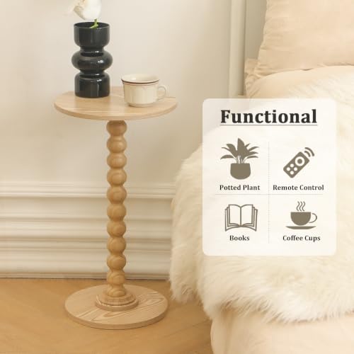 Image of Fultyle Round Side Table, Small Drink Table for Small Spaces, Modern Accent End Table with Solid Wood Leg for Living Room, Bedroom, Corners, and Office (Natural)