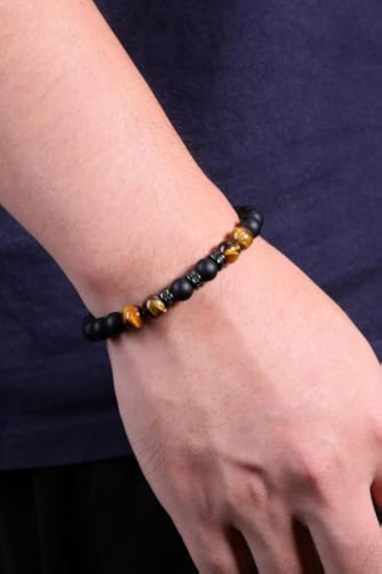 Men's Healing Tiger Eye & Black Agate Crystal Bracelet, Gift for Him