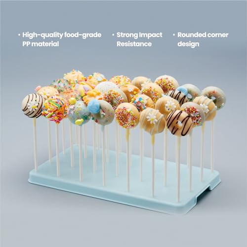 28 Holes Cake Pop Stand for Cake Pops, Lollipop Hold Stand, Cake Pop Display Holder, Candy Pop Holder with 100 Pcs Cake Pop Sticks, 100 Pcs Cake Pop Bags, 100 Pcs Gold Twist Ties(Blue) by TAIHUIMY - Image 3