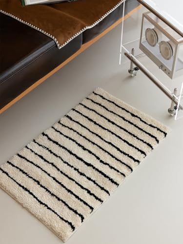WENSHUO Classic Black&Cream Stripe Area Rug,Warm and Elegant Bathroom mats,Microfiber Absorbent...