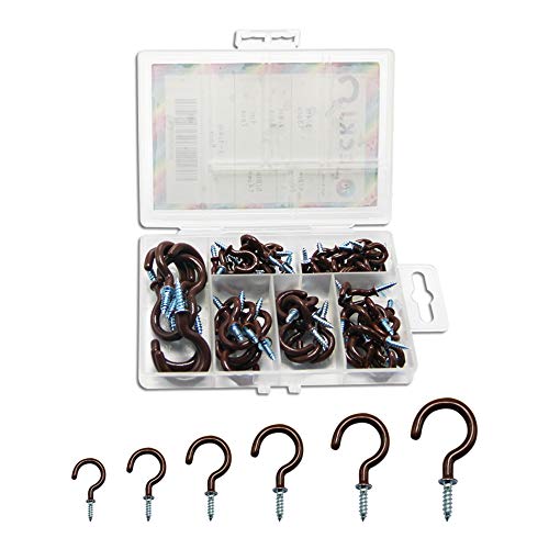 ECKJ Cup Hooks kit Mug Hooks 70PCS Ceiling Hooks Vinyl Coated Screw in Wall Hooks Plant Hooks Kitchen Hooks Great for Indoor Outdoor Use Color Brown