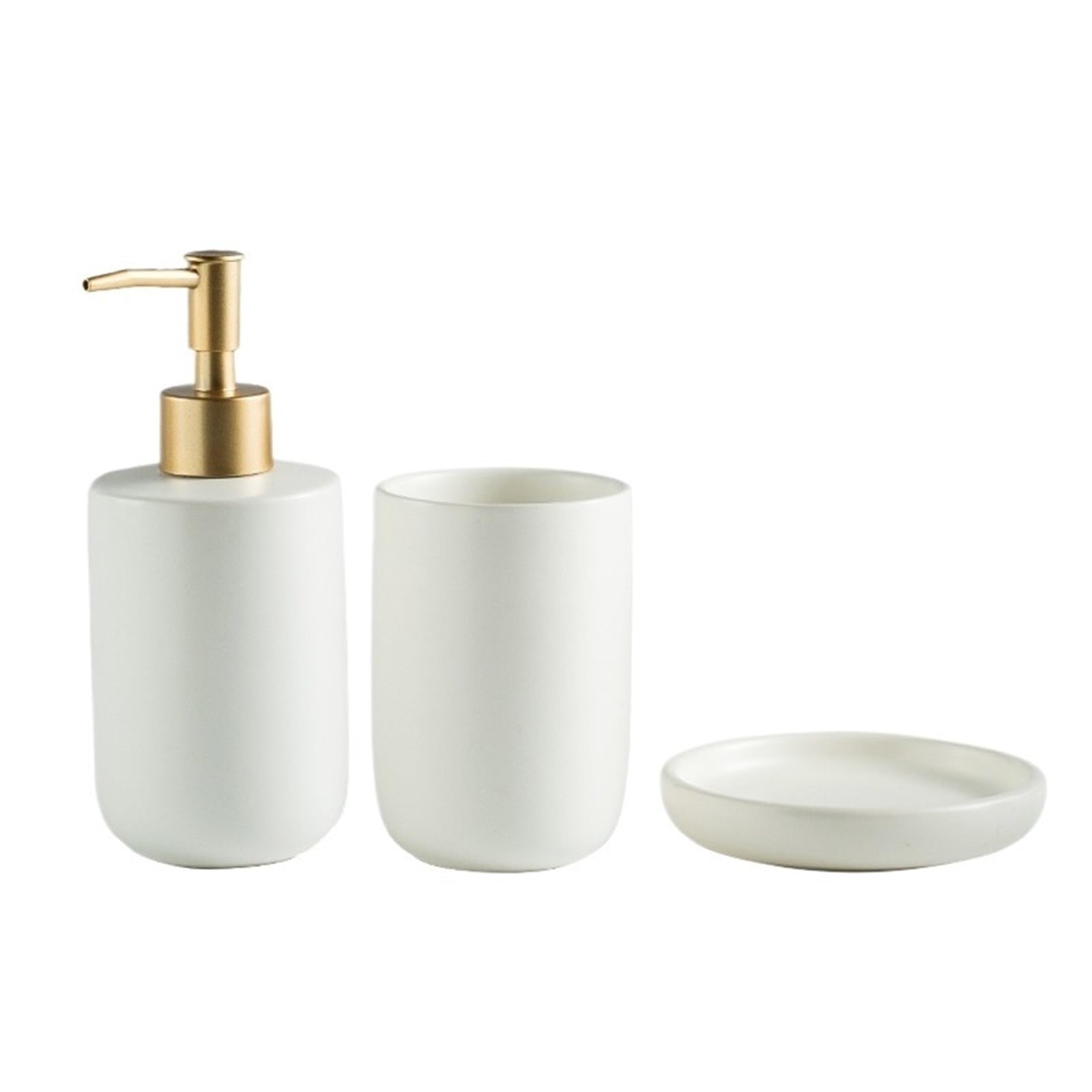 Soap Dispenser 3 Pieces Ceramic Bathroom Accessories Set Includes Lotion Soap Dispenser, Mouthwash Cup, Soap Dish(White)