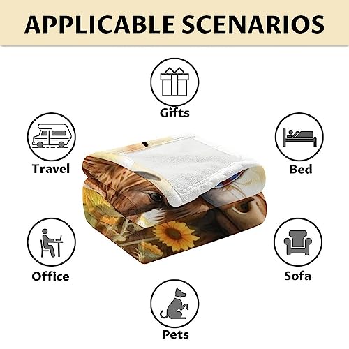 Mercuryelf Highland Cow Throw Blanket - Soft, Fuzzy & Warm - 50x60 Inches Flannel Blankets for Living Room, Sofa - Colorful Rustic Throws Gift for Teens