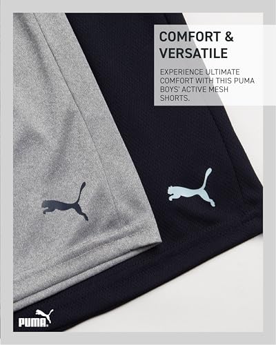 Image of PUMA Boys Active Short Set - 3 Piece Short Sleeve Logo Graphic Tee and Poly Interlock Mesh Shorts for Boys (Sizes: 4-16)
