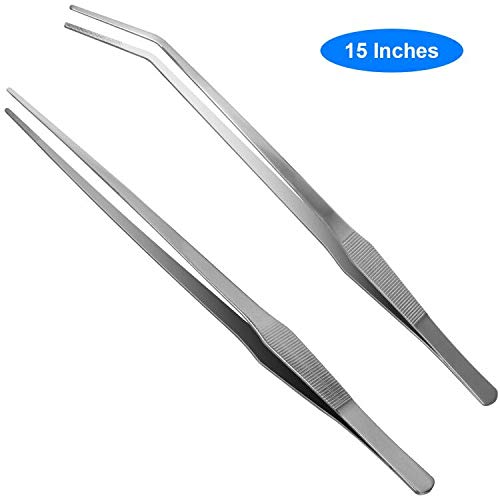 Aquarium Tweezers Extra Long 15 inches, Liveek Stainless Steel Straight and Curved Tweezers