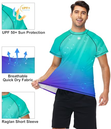 AOBUTE Mens Short Sleeve Swim Shirts UPF 50+ Quick Dry Rash Guard Fishing Swimming4