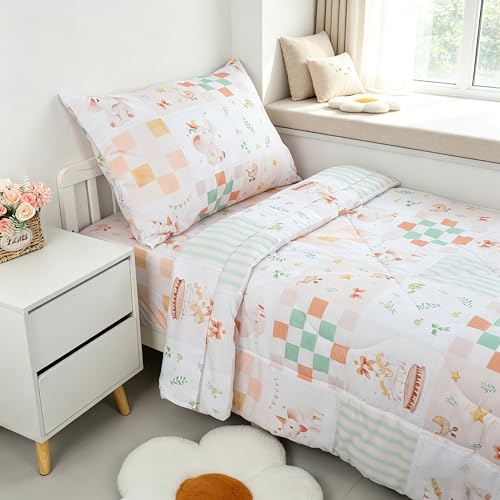 Image of SWESEN Toddler Bedding Set for Girls, Toddler Girls Bedding Set, Soft & Lightweight 4 Piece Toddler Comforter Sets Include Comforter, Flat Sheet, Fitted Sheet, Pillowcase, Elephant