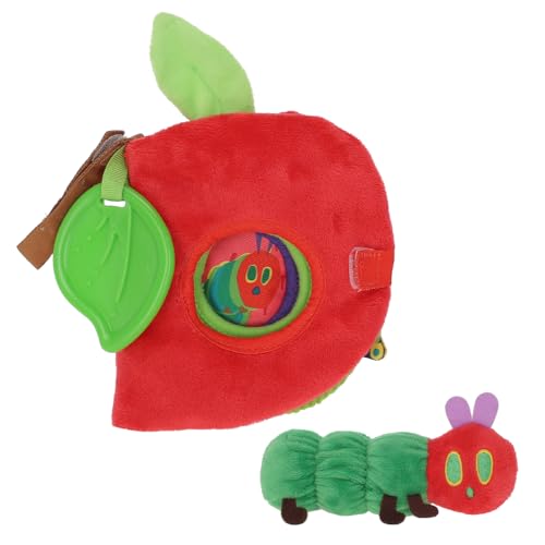 KIDS PREFERRED Eric Carle Very Hungry Caterpillar Activity Apple and Plush - Crinkle Texture Inside and Attached Leaf Teether – Hanging Loop for On The Go Fun