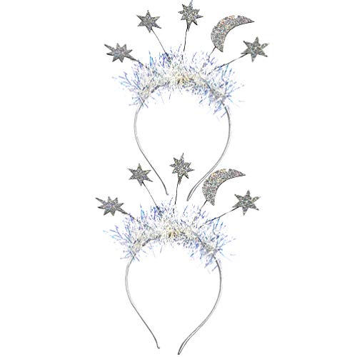 Amosfun 2 Stück Neujahrsstirnband Weihnachtskopf Bopper mit Mondstern Glitter 2021 Jahre Stirnband Neujahr Tiara Krone Haarreifen Haarschmuck für Weihnachten Silvester Party