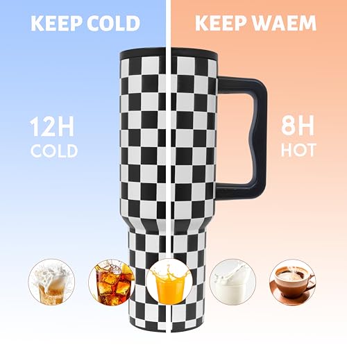 Image of Stainless Steel 1200 ml Vacuum Tumbler with Lid & Straw - Double‑Wall Insulated Cup for Travel, Gym & Office - Keeps Beverages Hot or Cold - 1.2 L Capacity (Black Checks)