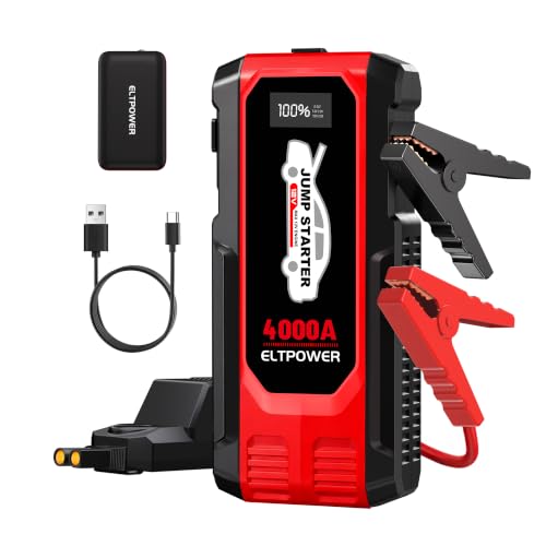 ELTPOWER 4000A Heavy Duty Jump Starter, 74Wh 12V Portable Truck Battery Booster Jump Box, Car Jump Starter for 8.0L Gas & 7.0L Diesel Engine, USB Fast Charge LED SOS Light with Storage Carry Case