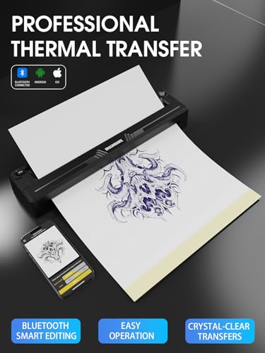Dragonhawk A4 Wireless Thermal Tattoo Stencil Printer Machine Portable Tattoo Printer Compatible with Phone/Tablet/PC Tattoo Supplies for Beginners Artists - Thumbnail 2