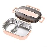 Gdfnmogo Lonchera térmica, contenedor de alimentos aislado de 1 litro con construcción de acero inoxidable, dos compartimentos para comidas frías y calientes, garantiza temperatura (rosa)