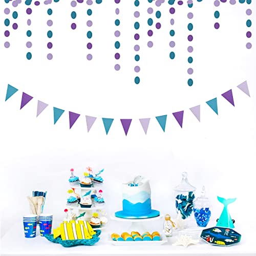 Image of Purple-Blue Mermaid Party-Decorations Paper Garland Streamers - 52Ft Girls Birthday Baby Shower Glitter Hanging Decor Banner,Little Mermaid Theme Under The Sea Backdrop Bunting Panduola