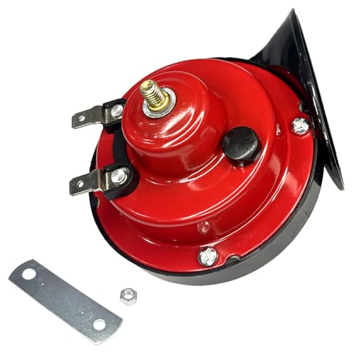 KUQUTIDY 12V 300DB Super Loud Train Horn for Truck, Waterproof Air Horns for Safety, Electric Snail Train Horn Bull Horns for Cars Pickup Trucks Motorcycle Bike Boat, Universal Accessories (Red)