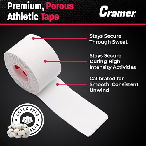 Image of Cramer 950 Premium White Porous Athletic Tape, 1.5 inch x 15 Yards, Strong Adhesive Sports Tape, Easy Tear, Breathable Cotton, Latex-Free, Bulk Case of 32 Rolls for Ankle, Wrist & Injury Taping