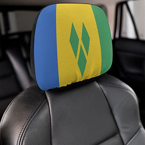 Adugen Origei Saint Vincent and The Grenadines Flag Elastic Universal Fit 2 Pack Headrest Cover for Logo Car Head Rest Cover 2 PCS4