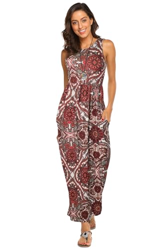 Image of Hount Women's Summer Sleeveless Striped Flowy Casual Long Maxi Dress with Pockets