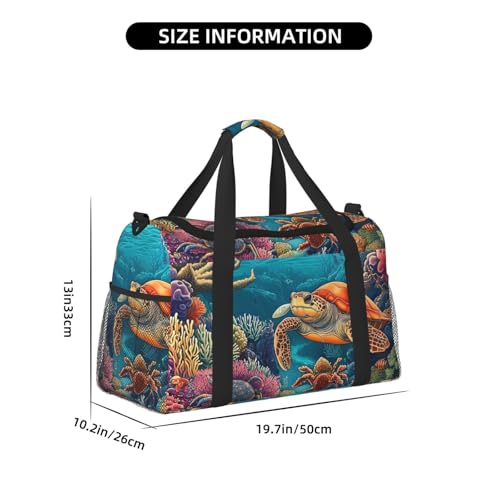 Coral Turtle Sea Duffle Bag Foldable Travel Tote Bag Carry On Large Weekender Overnight Bags Waterproof Gym Bag For Women Men4