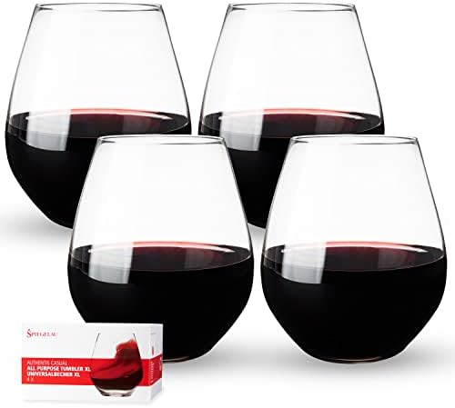 Spiegelau Authentis Wine Glasses, Set of 4, European-Made Lead-Free Crystal, Modern Stemless, Dishwasher Safe, Professional Quality Stemless Wine Glass Gift Set, 22 oz