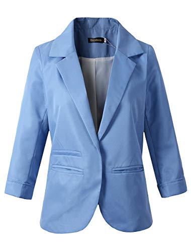 Women's 3/4 Sleeve Boyfriend Blazer Tailored Suit Coat Jacket (TG-503 Light Blue, L)