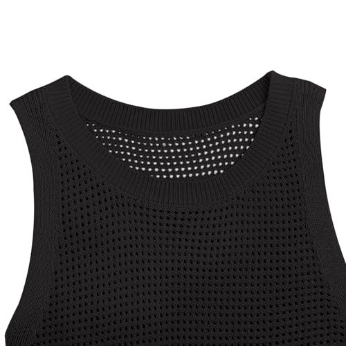Image of Womens Knit Sweater Vest Summer Tank Tops Round Neck Crochet Hollow Out Sleeveless Crop Top