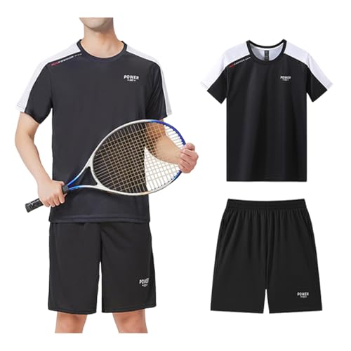[SUKINANA] スポーツウェア メンズ 半袖 上下セット 通気 速乾 ジャージ メンズ 夏服 快適な軽い トレーニングウェア ランニングウェア Tシャツ 部屋着 春 夏 秋 (JP, アルファベット, 4XL, ブラック)の商品画像（Amazon）