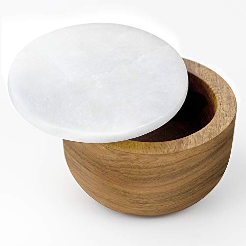 Jalz Jalz Large Wood Salt Box With Spoon Spice Seasonings Keeper Solid Natural Acacia Base White Marble Lid Elegant Design Decorative Boxes Big Capacity #TOP4