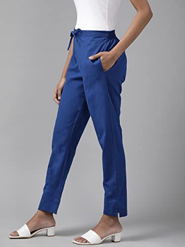 Image of YUFTA Women Beige Slim Fit Pure Cotton Trousers (4206PNTBG )