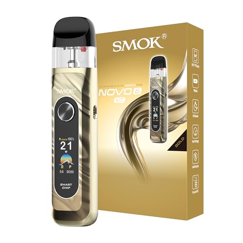 SMOK Novo 6 Pod System E Zigarette MTL/RDL Zugautomatik Elegantes Design Stufenlose Airflow 1700mAh 0.96 Zoll TFT Kompatibel mit Novo 5 Meshed 0.6/0.7 Pod Gold Ohne Nikotin