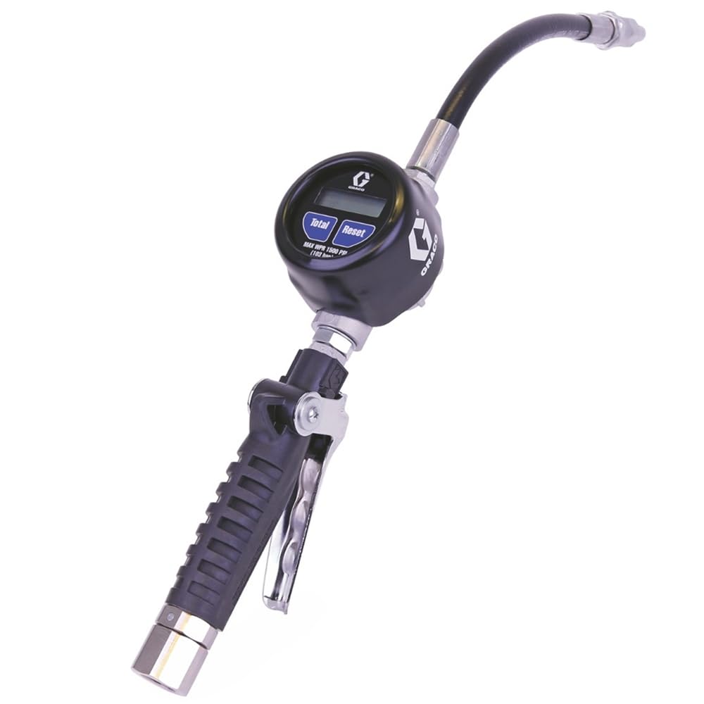 Graco EM8 Electronic Manual Oil & Anti-Freeze Meter w/ Flexible Extension, 1/2" NPT Inlet - 8 GPM High-Flow Durability