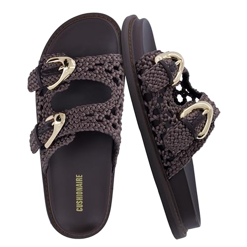 Image of CUSHIONAIRE Wafful Women's Braided Slide Sandals with Dual Adjustable Buckles - Memory Foam Footbed Slip-On Comfort Slides