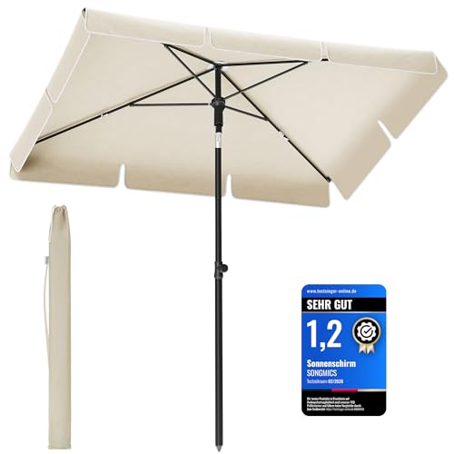 SONGMICS Sonnenschirm 180 x 125 cm, Balkonschirm UPF 50+, Sonnenschutz, beidseitig um 30° knickbar, höhenverstellbar, mit Aufbewahrungstasche, für Garten, Terrasse, ohne Ständer, beige GPU180M01