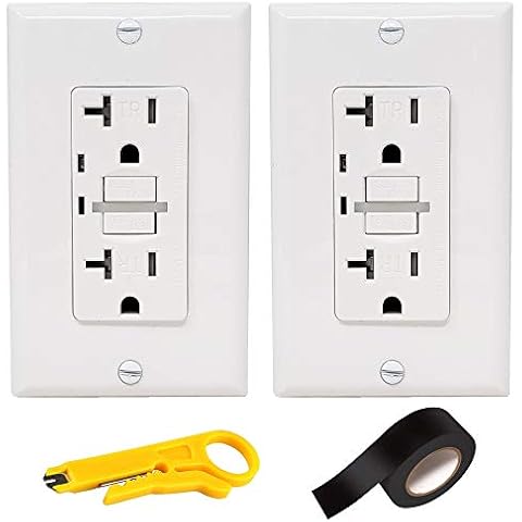 GFCI Outlet with Night Light 20A 120V UL Listed Tamper Resistant Lighted Duplex Receptacle GFI Nightlight LED Guide Light Wall Plates and Screws Included WHITE (2 PACK) Cover
