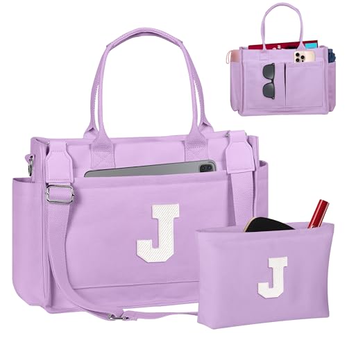 Image of Birthday Gifts for Women, Initial Tote Bag with Makeup Bag | Teen Girl Gifts Trendy Stuff, Back to Campus