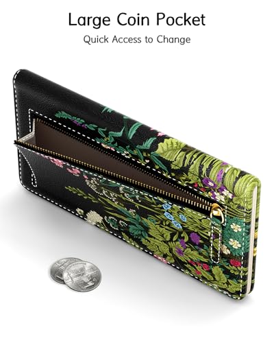 Image of Nipichsha Womens Wallet, RFID Slim Wallets for Women, Thin Ladies Credit Card Holder Purse, Cute Leather Bifold Clutch Billfold with 11 Card Slots & ID Window, Dandelion