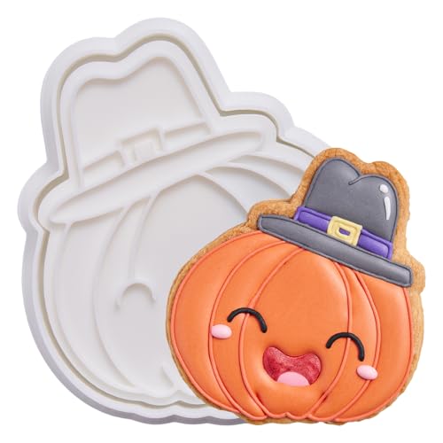 Flycalf Fall Thanksgiving Cookie Cutter Pumpkin Hat with Plunger Stamps Holiday PLA Baking Accessories Cutter Molds Gifts for Kids Decorative Party 3.5" Kitchen Cake Supplies