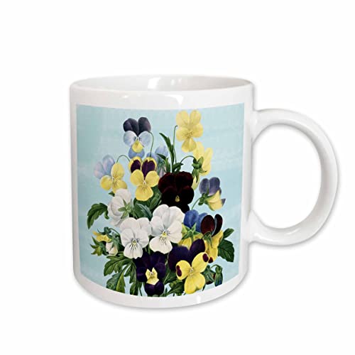 3dRose Vintage Pretty Pansies Botanical Art 11oz Mug