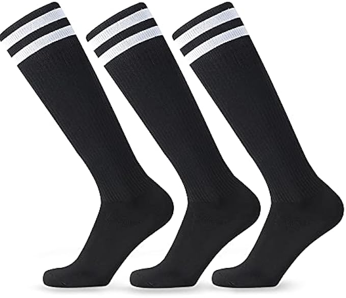 Kids Knee High Soccer Socks - 3 Pairs Long Football Socks， for 6-12 Year Youth