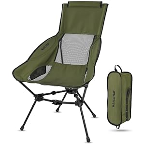 MARCHWAY Lightweight Folding High Back Camping Chair with Head Support, Stable Portable Compact for Outdoor Camp, Travel, Beach, Picnic, Festival, Hiking, Backpacking (Highback Green)