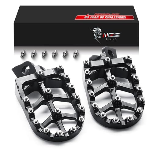Image of MZS Dirt Bike Foot Pegs for KX65 KX80 KX85 KX100 KX112 KLX140 RM65 RM100 | Black CNC Aluminum Alloy Footrest, Skeleton Grid Wide Footpeg, Non-Slip Stainless Steel Foot Pins, Rust & Corrosion Resistant