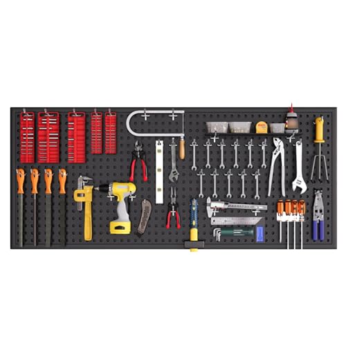 SaryEdge Tool Pegboard Garage Wall Rack Drill Bit Storage Wrench Set Racks Holders,Pegboard Panels,Pegboard Panels, Peg Board Tool Storage Holders, Metal Pegboard W,Black-47.24x19.69in/120x50CM
